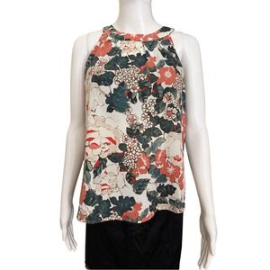 LOFT Floral Orange Green Sleeveless Top Blouse Size XS